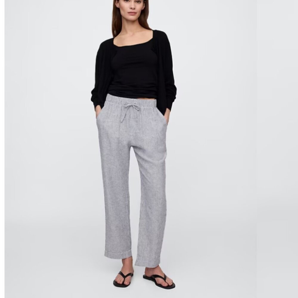 Express 100% Linen Light Gray Drawstring Pants Si… - image 1